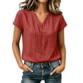 thumbnail image 3 of Thousandth Cotton Linen Tops for Women Casual Loose Fit Tunic Button Down V Neck Short Sleeve Tummy Control Blouse Summmer Breathable Daily Vacation Outfits, 3 of 8