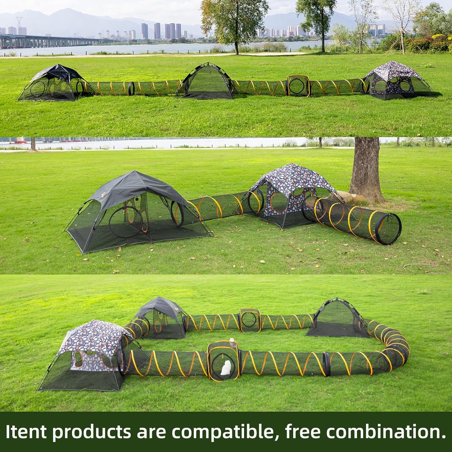 Cat Play Tunnel-2 Packs for Indoor and Outdoor, Cat Play House, Cat Enclosures Easy to Connect with Two Zipper Doors,Product Size 67'' x 18'',2pcs /Set,Orange.