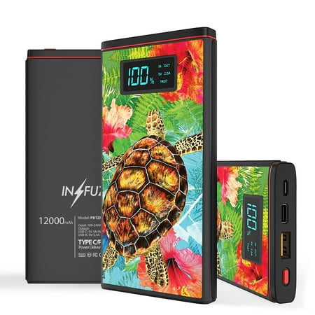 

INFUZE Portable Charger for Samsung Galaxy A52 5G Power Bank (18W Power Delivery USB-C/USB-A Ports 12000mAh Capacity USB Cables with Touch Tool) - Sea Turtle Floral