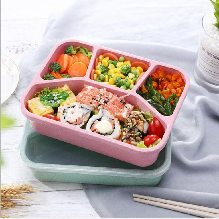 5PCS ,4-Compartment Reusable Snack Bento Boxes, Food Containers