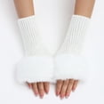 thumbnail image 2 of Women's Winter Fingerless Gloves with Fuzzy Faux Furry Cuff Warm Half Finger Hand Warmers for Daily Wear Party, 2 of 2