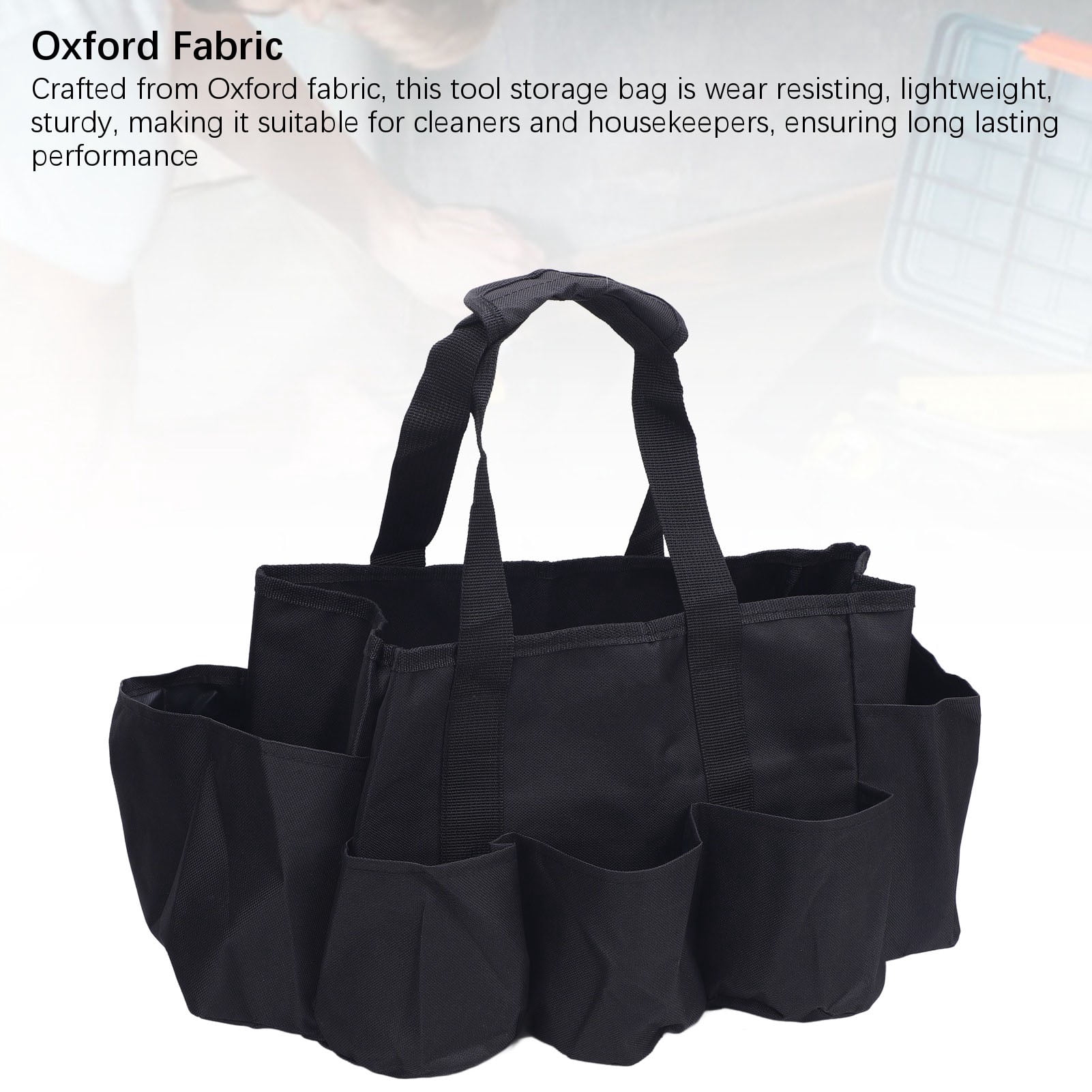 Riousery Heavy Duty Oxford Cloth Portable Cleaning Tool Organizer Storage Bag with Handle for Household Chores, Gardening, and Outdoor Maintenance, Multi-Purpose Tote, Black, 11.8 in / 30 cm