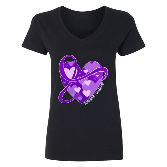 Inktastic Alzheimers Awareness Purple Ribbon Around Heart Women's V-Neck T-Shirt