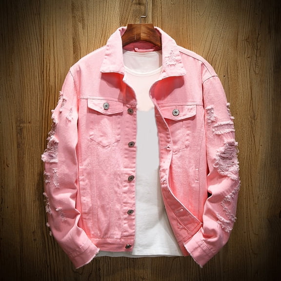 Joernso Jean Jacket Ripped Hole Solid Color Turndown Collar Streetwear Autumn Winter Loose Single Breasted Denim Jacket for Trip