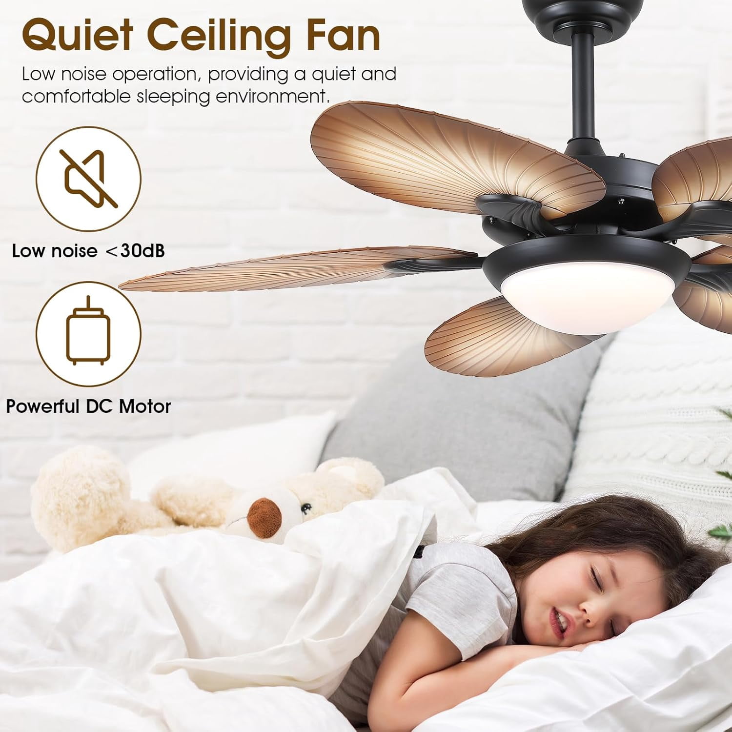 YIOSI 44″ Tropical Palm Leaf Ceiling Fan with Dimmable LED Lights, Remote & Smartphone App Control, 6 Speeds, Reversible Quiet Motor, Indoor/Outdoor