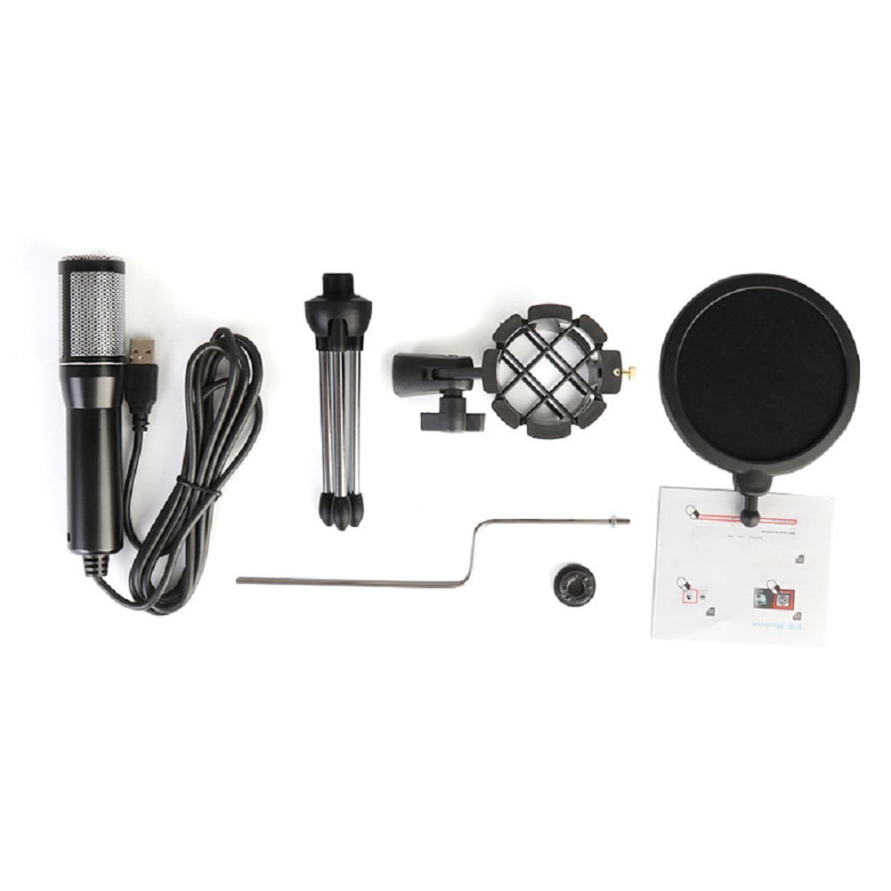 Kepooman Portable Plug & Play Computer Microphone with Adjustable Tripod Stand & Wind Screen Shield, Black