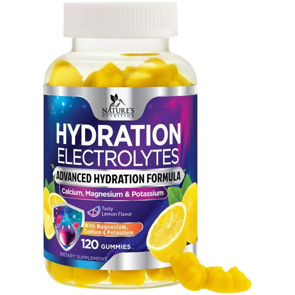 Hydration Electrolyte Gummies - Daily Liquid Replenisher Gummy - Electrolyte Multiplier with Minerals, Potassium & Real Salt - Vegan, Non-GMO - Tasty Lemon Flavor Hydration Electrolytes - 120 Gummies