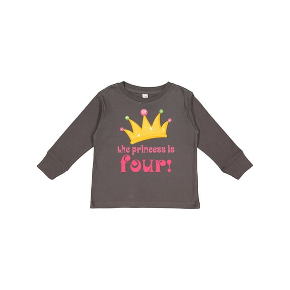 Inktastic 4th Birthday Princess is Four Girls Long Sleeve Toddler T-Shirt