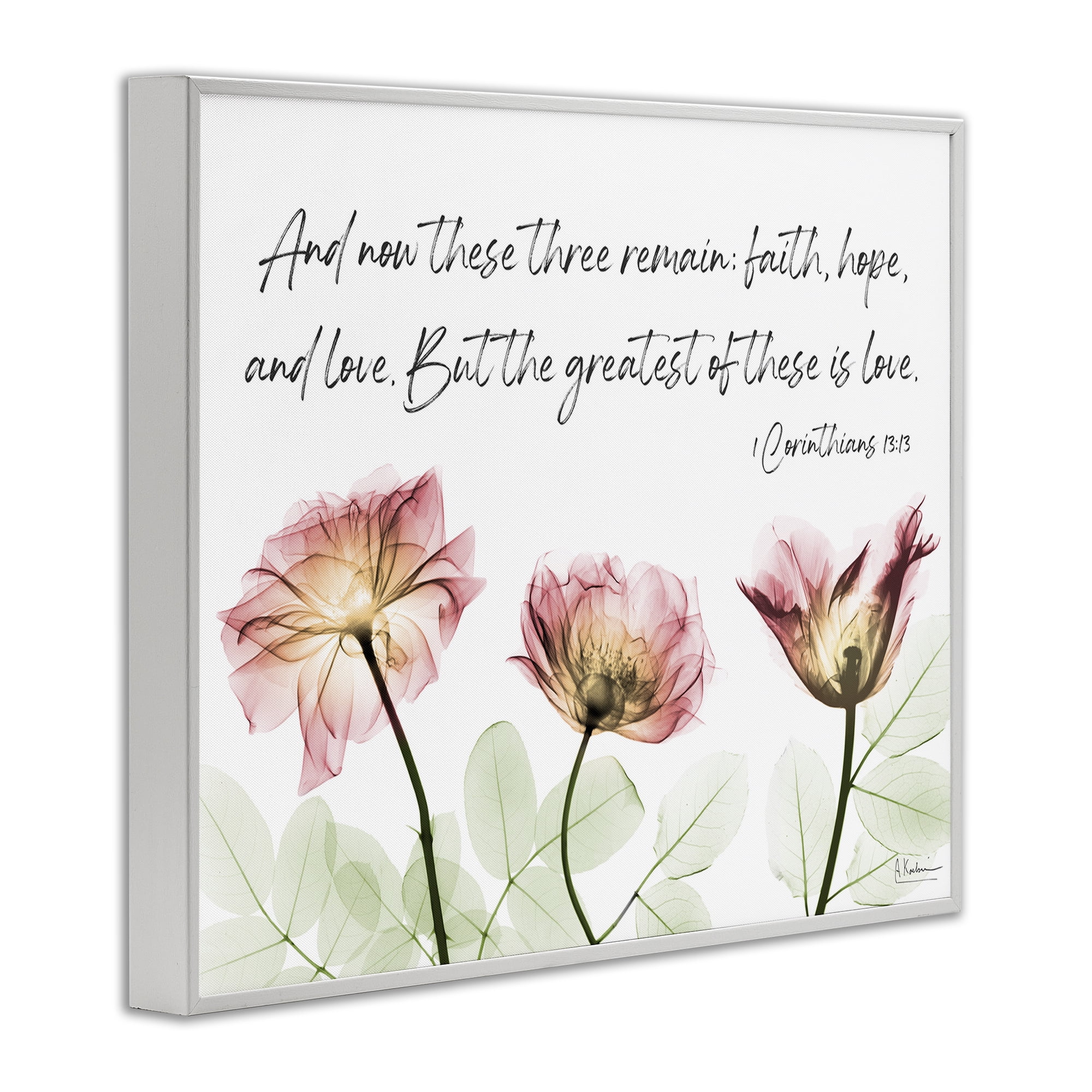 Stupell Industries Faith Hope Love Floral Religious Painting White Framed Art Print Wall Art, 14 x 11