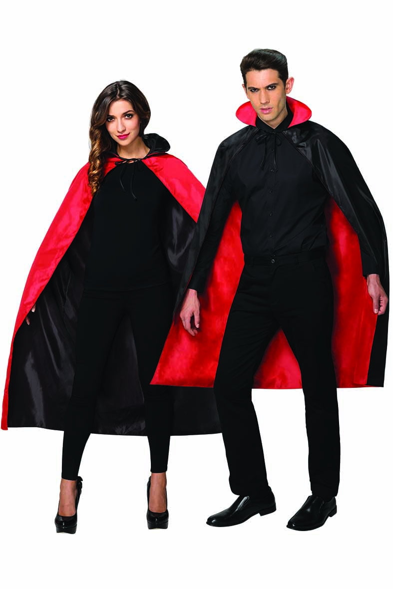ADULT NYLON REVERSIBLE RED BLACK CAPE HALLOWEEN COSTUME 