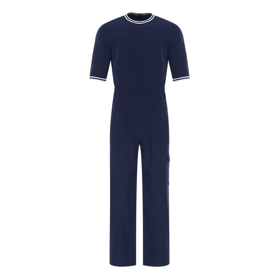 Raenseen Adaptive Clothing for Men with Alzheimer, Easy Dressing Back Zipper Jumpsuit Comfort Daily Wear Navy Blue L
