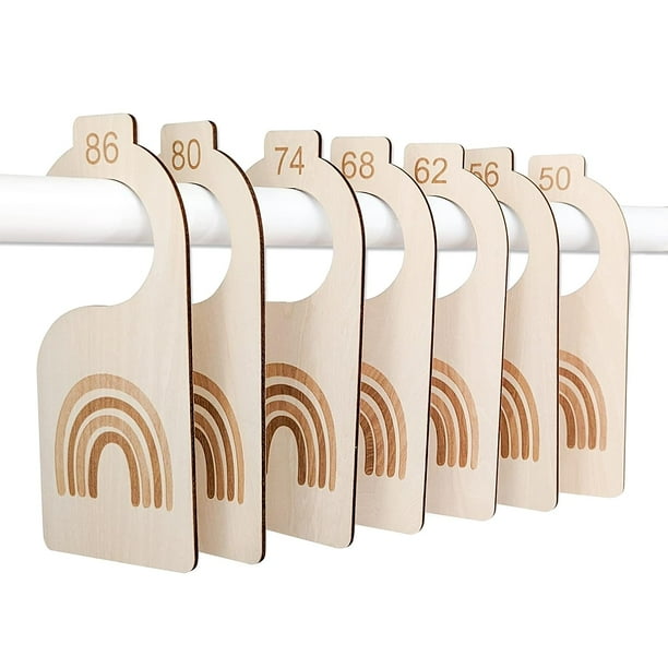Separador de tamaño para bebé Separador de ropa para bebé Separador de armario de madera para bebé, paquete de 7 tamaños 50 a 86 Separador de armario de madera para bebé Separador de armario para