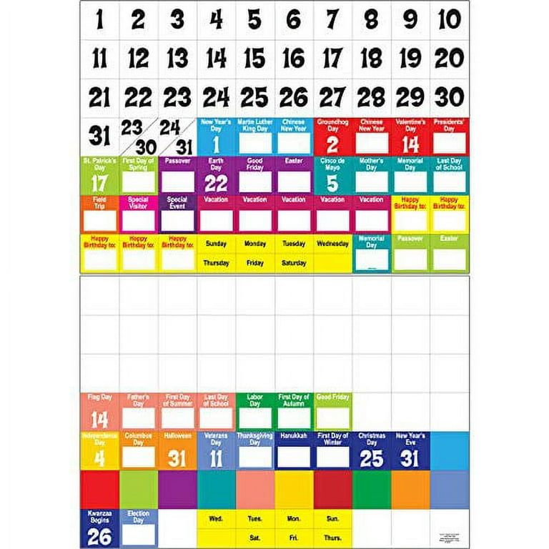 Space-Saver Calendar Pocket Chart - 1 pocket chart, 64 cards - Walmart.com