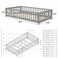 thumbnail image 5 of Twin Size Floor Bed, Solid Pine Wood Platform Bed Frame with Fence Guardrails & Door & Slats System, Multifunctional Floor Playpen Bed, Gray, 5 of 8