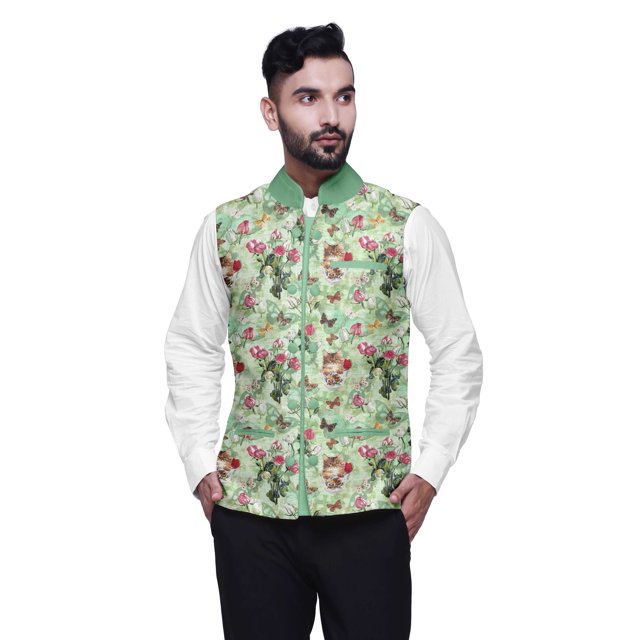 Atasi Veste Imprimée Fleur Nehru Homme Bandhgala Veste Ethnique Tenue de Fête Mariage-Grande