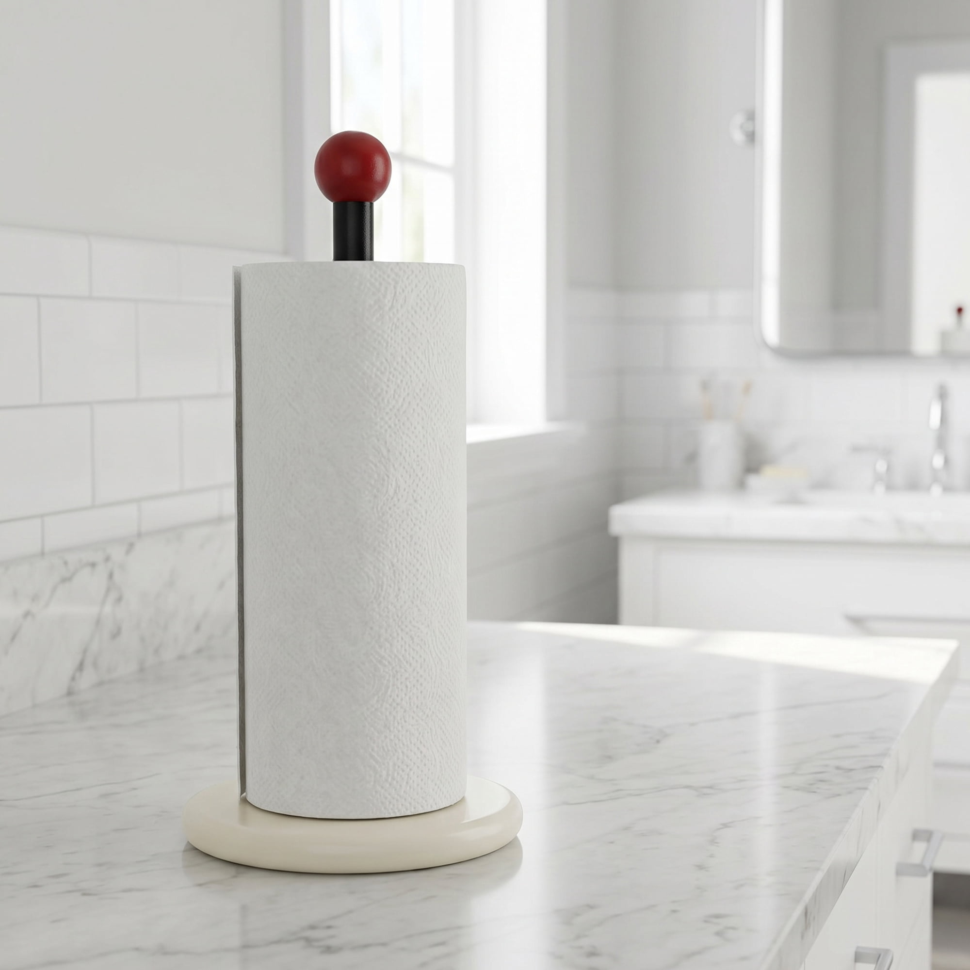 Unique Bargains Paper Towel Holder Countertop Weighted Base Dispenser Wood Yellow 12x5.9in