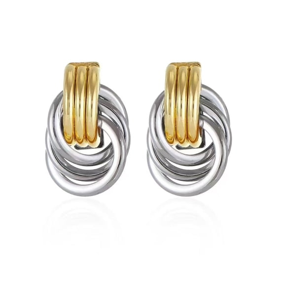 YMCSTONEMA Two-Tone Earrings (For Women) – Statement Gold & Silver Small Twisted Knot Design Earrings