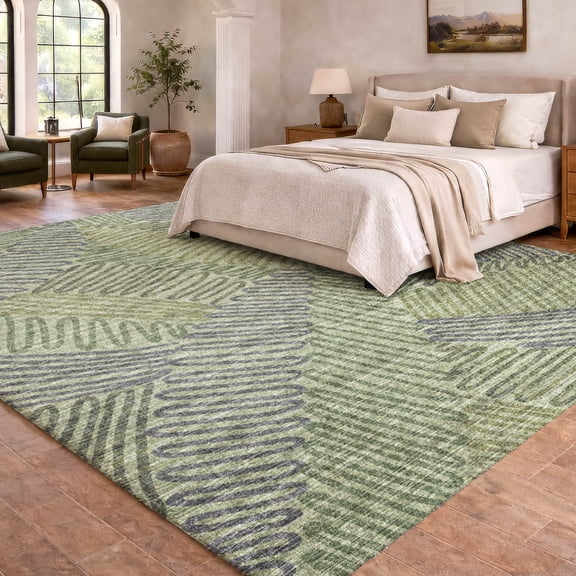 Addison Rugs Dream Shag Premium Machine Washable Transitional Tropical, Leaves, Botanical Green Rectangle Rug, 10' x 14'