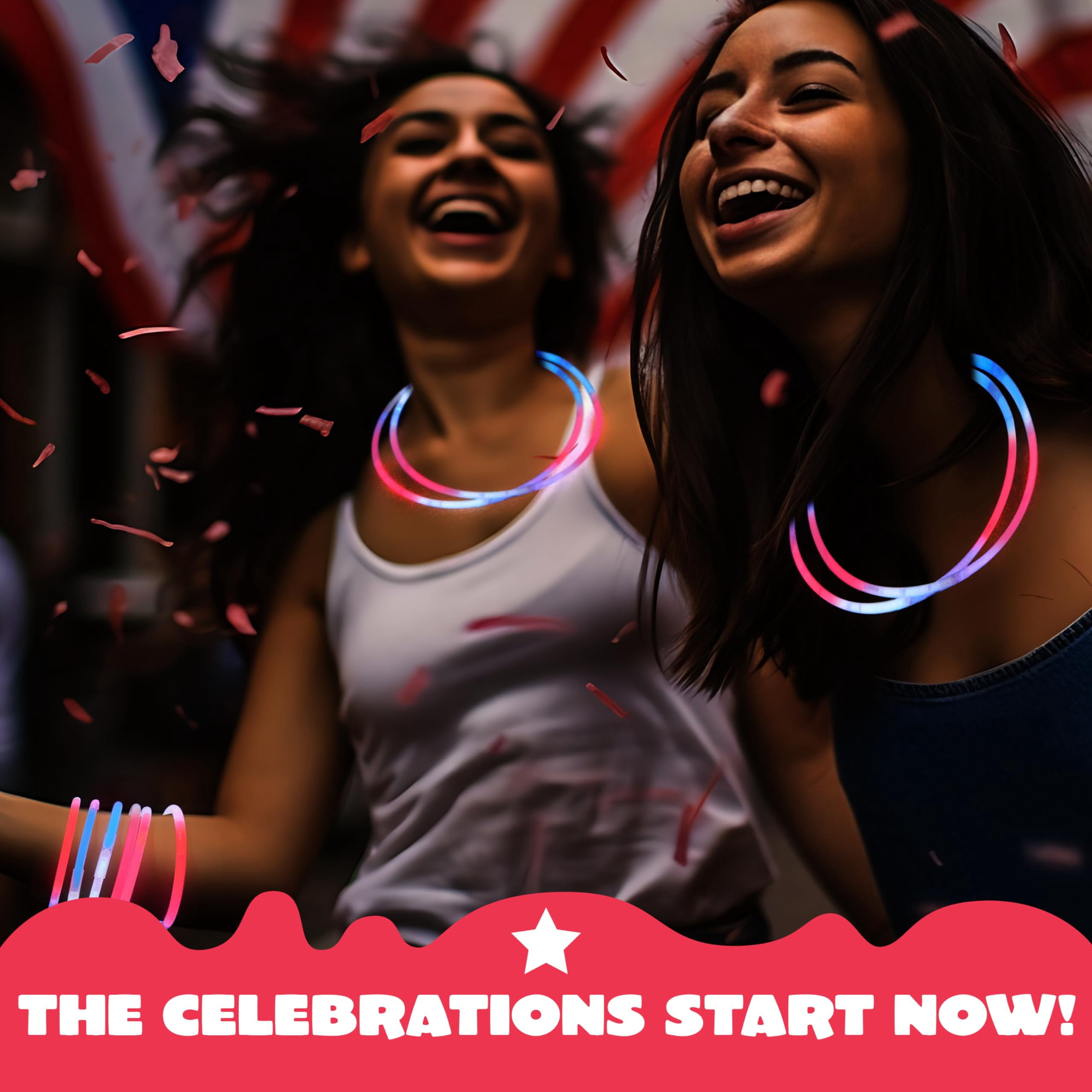 Joyfy 72 Pcs 4th of July Glow Sticks Bulk with Connectors, Red White Blue 3 Colors in 1 Glitter Sticks for Kids and Adults to Make Bracelets and Necklaces, Party Favor Supplies For Independence Day