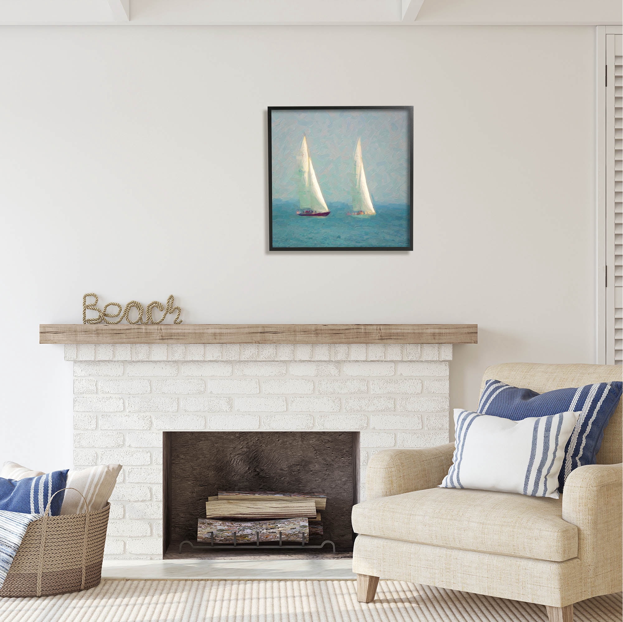 Stupell Industries Abstract Sailboats Painting Coastal Painting Black Framed Art Print Wall Art