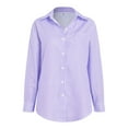 thumbnail image 5 of larppty Striped Button Down Shirts for Women Dressy Shirts Long Sleeve Casual Collared Office Work Shirt with Pocket (Purple, S), 5 of 6
