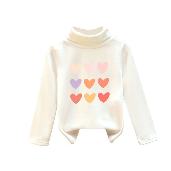 Posijego Girls Long Sleeve T-Shirts Heart Printed Turtleneck Basic Tee for Little Girl Cotton Winter Tops