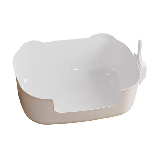 Almencla Cat Litter Boxes Open Top Pet Litter Tray with Spade Portable with High Sides white