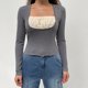 thumbnail image 4 of Moda mujer casual apretado pulóver empalme irregular cuello redondo camisetas tops Fridja  FKASFK2632, 4 of 5