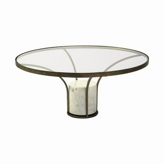 36 in. Round Glass Top Metal & Marble Pedestal Coffee Table
