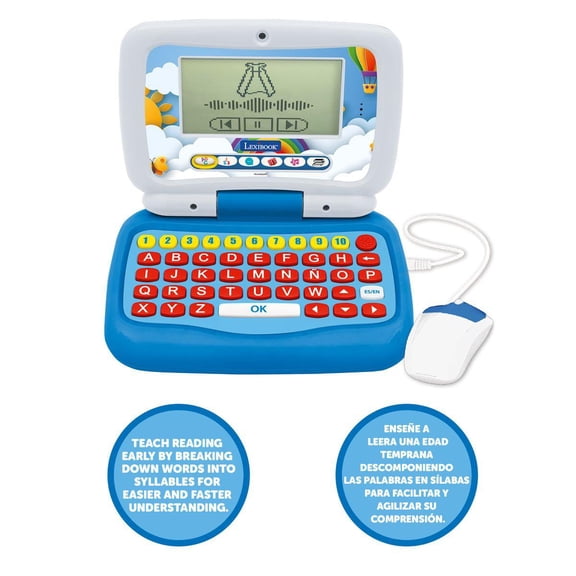 Bilingual Talking Educational Laptop with 40 activities divided in 6 categories including 3 animated stories and 1 how to read learning method (EN/ES)