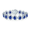 Blue Crown Oval CZ Tennis Bracelet Imitation Sapphire Silver Plated