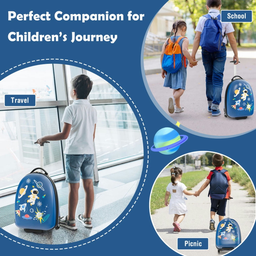 GVN 16 Inch Kids Carry-On Luggage Hard Shell Suitcase with Wheels-Blue, Kids' Luggage, Riding Suitcase for Kids