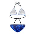 thumbnail image 3 of COEQINE Women's Halter String Bikini Padded Top Triangle Allover Print High Cut Bottoms Bikini Set Blue Lightning 2 Piece Removable Pad Sexy Beachwear for Beach Pool Party, XL, 3 of 7