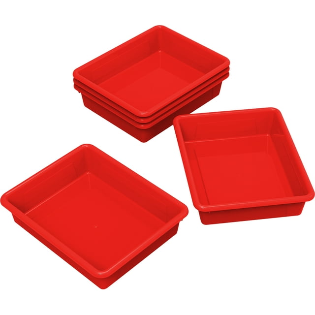 Storex Flat Storage Tray, Letter Size, 10 x 13 x 3 Inches, Red, 5-Pack