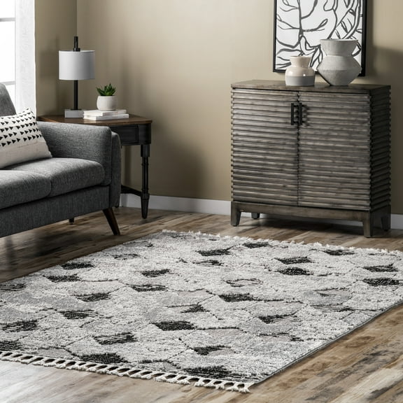 nuLOOM Jean Textured Ovals Tassel Area Rug, 6' 7" x 9', Gray