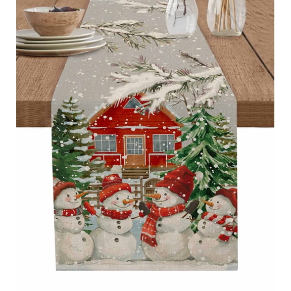 Ldtrchee Grey Snowman Christmas Table Runner 70 Inches, Farmhouse Tree Xmas Bed Runner Dresser Scarves Tabletop for Indoor Outdoor Parties/Ceremony/Banquet, 13" x 70"