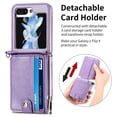 thumbnail image 4 of ELEHOLD for Samsung Galaxy Z Flip 6 Case, Leather Flip Detachable Card Holder Adjustable Cross-Body Strap Hinge Protection Shockproof Full Body Protective Case for Samsung Galaxy Z Flip 6,Purple, 4 of 8