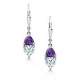 thumbnail image 2 of Gem Stone King 925 Sterling Silver  White Moissanite and Purple Amethyst Dangle Leverback Earrings for Women (2.40 Cttw, Gemstone, Heart Shape 6MM, Trillion 5MM), 2 of 4