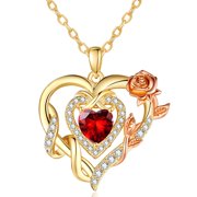 HXWZB Birthstone Rose Heart Pendant Necklace for Women