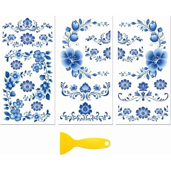 Rub on Transfer Decal Sticker for Furniture Craft Decor 6x12 Blue and White Corners 3Pcs Waterproof UV DTF Transfer for Drawer Dresser Glass Porcelain Wood Plastic Window Mixed Color