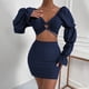 thumbnail image 5 of Conjuntos de blusa de manga larga y minivestido con cuello en V para mujer a la moda de 2 piezas Wmkox8yi  bvn787, 5 of 9