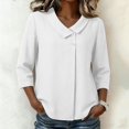 thumbnail image 2 of ClodeEU Women's Lapel Collar Linen 3/4 Sleeve Blouse, Casual Loose Fit Summer Top White,Women's Plus S, 2 of 7