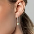 thumbnail image 3 of Gem Stone King 14K Two Tone Gold Simulated White Opal and Lab Grown Diamond Long Liner Dangle Earrings for Women | 0.96 Cttw | Gemstone October Birthstone | Round Cabochon 6MM, 3 of 6