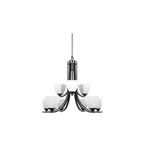 Sunset Lighting F19009-64 Starling Nine Light 2-Tier Chandelier - Frosted Opal Glass, Dimmable - with Provincial Bronze Finish