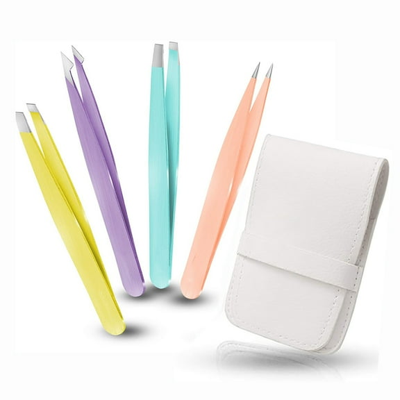 EIMELI Precision Tweezers for Eyebrows, 4 Pack Eyebrow Tweezer Set for Ingrown Hair Removal, Professional Brow Remover Tools for Women and Girls, Daily Beauty Tool with Carry Case