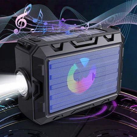 Portable Audio Stereo Speakers Solar Bluetooth 5.3 Player Can Be Used As A Radio And Speaker Camping Lighting Flashlight With Lights Supporting T-F And USB Playback for Parties/Outdoor/Camping/Cars