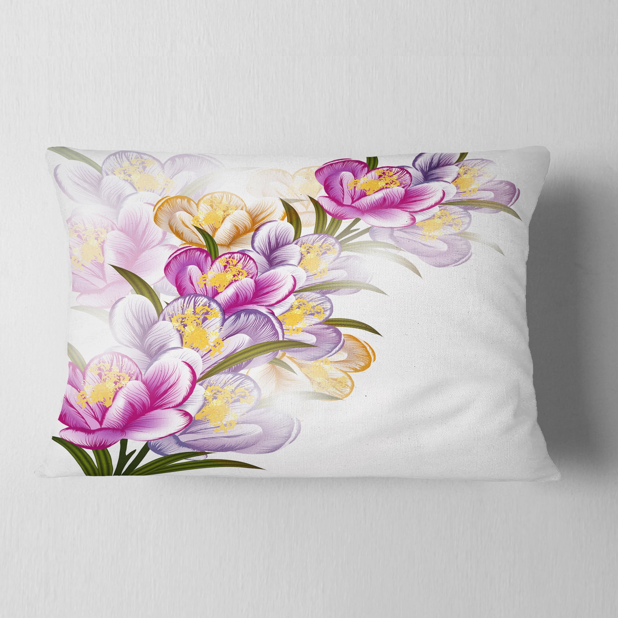 Designart Vector Purple Flowers - Floral Throw Pillow - 12x20
