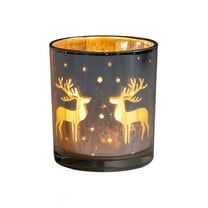 Glass Candle Holder Reindeer Decorative Candle Cup Holders - Decorative Votive Tealight Glass Cup for Christmas, Winter Home Decor, Holiday Centerpiece(One Pcs)