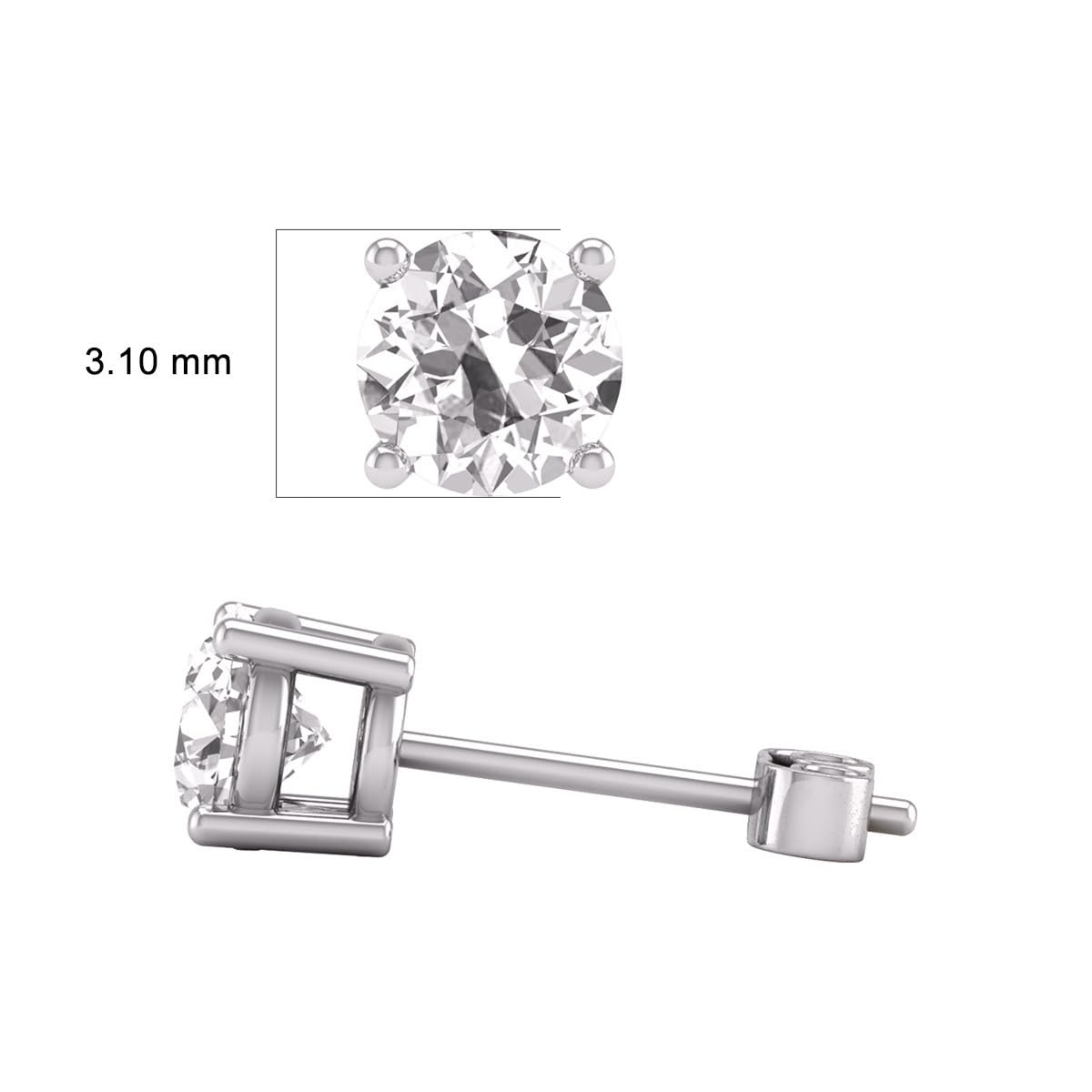TimeLe$$ Classics 0.25 Carat TW Lab Grown Round Cut Solitaire Diamond Stud Earrings For Women in 14K White Gold