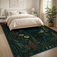 thumbnail image 3 of ODIKA 8'x10' Ultra-Soft Area Rug, Dark Green Botanical Night Scene Celestial Motifs with Floral and Insect Details Washable, Bare feet friendly, Silk-Touch for Bedroom, Under Sectional, 3 of 7